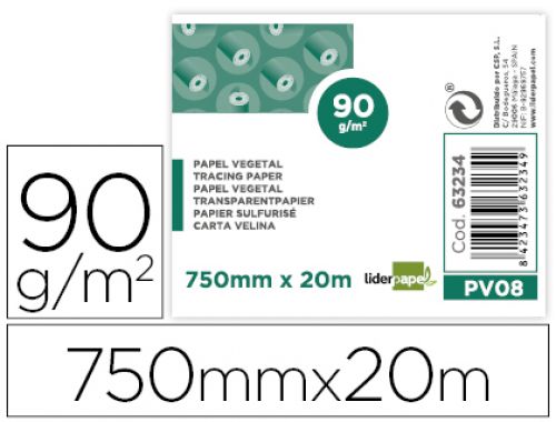 Bloco de papel vegetal liderpapel 750mmx20m 90 gr em rolo , Liderpapel , 63234 , 6423473632349